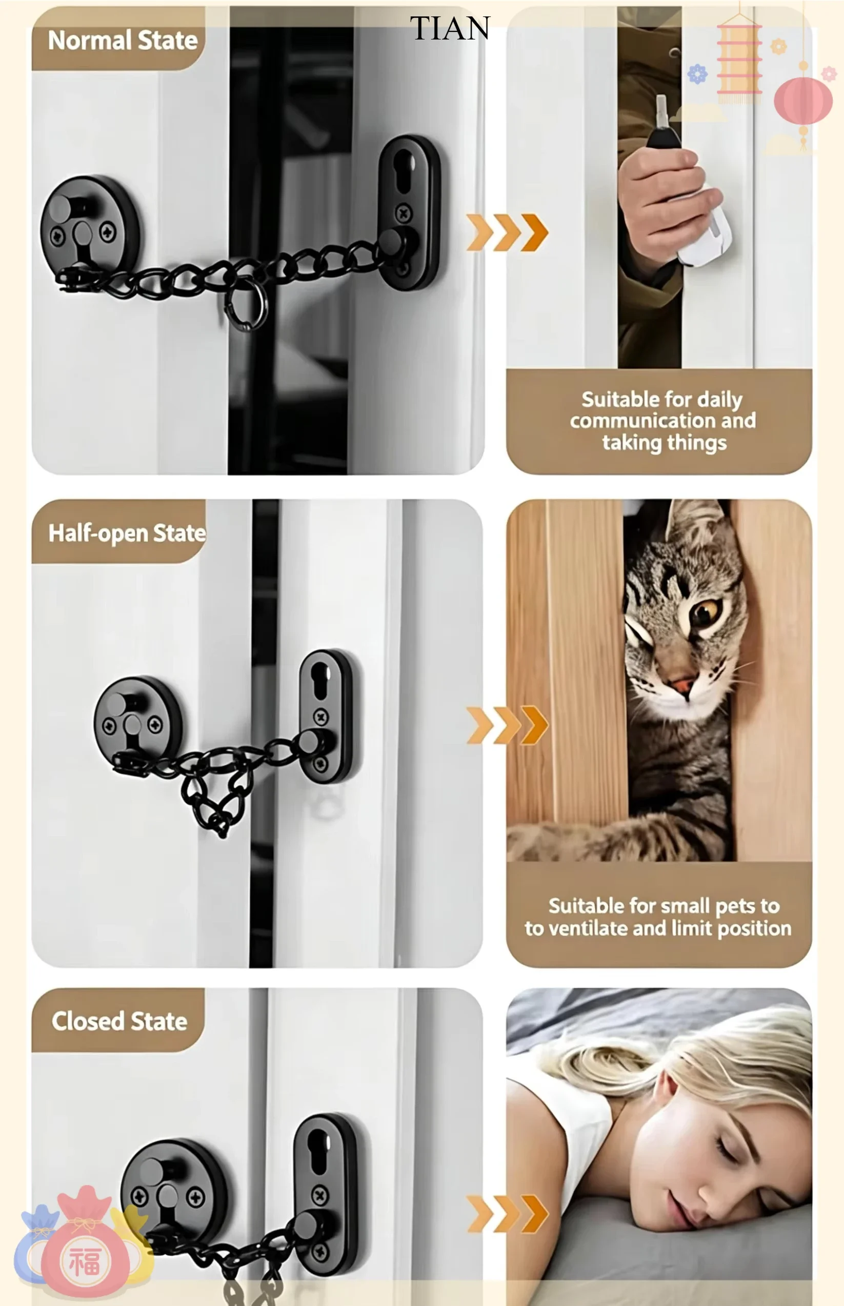 TIAN   Chain Door Guard Lock S - đánh giá và giá Security Chain Door